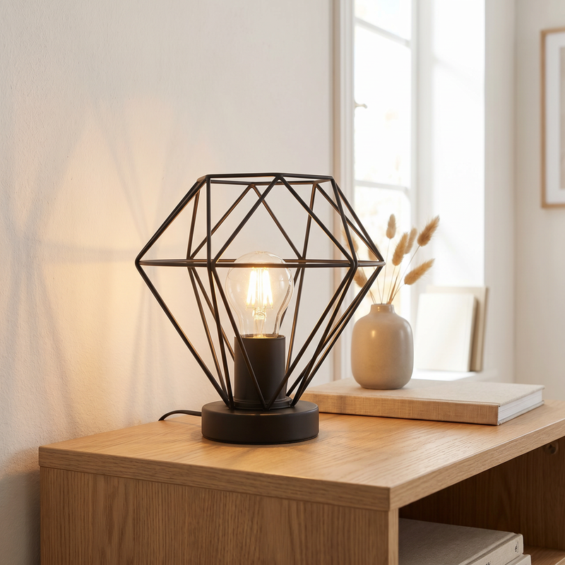 Lampada da tavolo nera industriale, Jochem, con interruttore