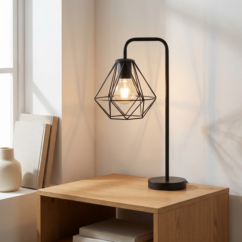 Lampada da tavolo nera industriale, Jochem, con interruttore