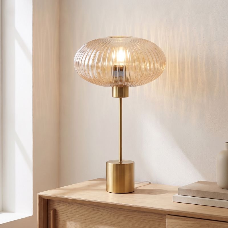 Lampada da tavolo ambrata design, Charlois, con interruttore Lampada da tavolo ambrata design, Charlois, con interruttore