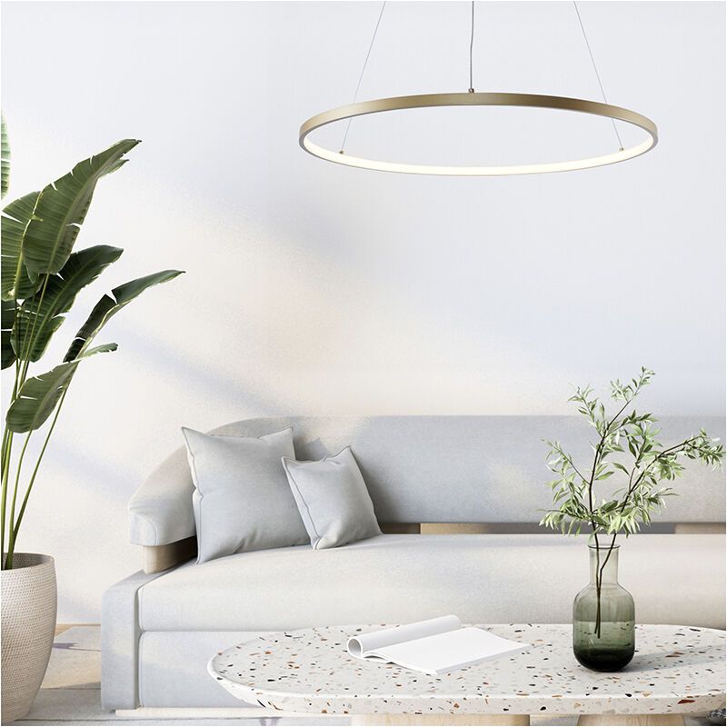 Lampada a sospensione dorata design, Kubra, 28W, bianco regolabile tra caldo e freddo LED Lampada a sospensione dorata design, Kubra, 28W, bianco regolabile tra caldo e freddo LED
