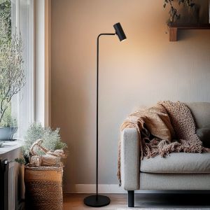 Lampada da terra nera moderna, Carlos, con interruttore