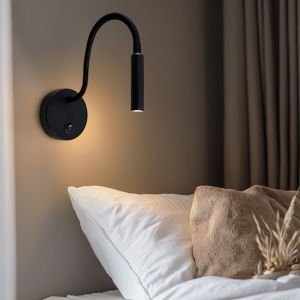 Lampada per camera da letto nera moderna, Fiona, con interruttore