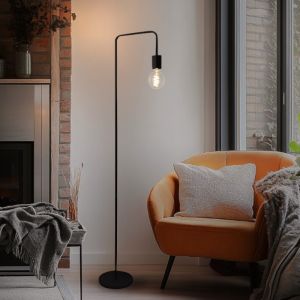 Lampada da terra nera moderna, Carlos, con interruttore