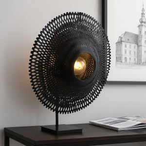Lampada da tavolo in rattan nera, Cordoba, con interruttore
