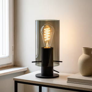 Lampada da tavolo grigia design, Dilaram, con interruttore