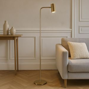 Lampada da terra in ottone moderna, Carlos, con interruttore