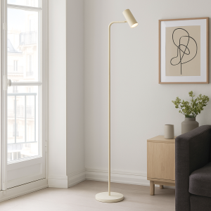 Lampada da terra beige moderna, Carlos, con interruttore