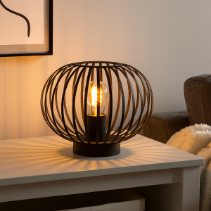 Lampada da tavolo nera industriale, Lieve, con interruttore