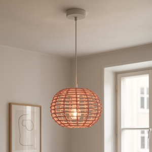 Lampada a sospensione in rattan rosa, Roza