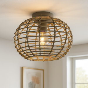Lampada da soffitto in rattan grigia, Roza