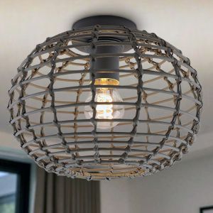 Lampada da soffitto in rattan grigia, Roza