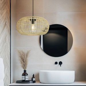Lampada a sospensione per bagno in rattan marrone, Emilio, IP44
