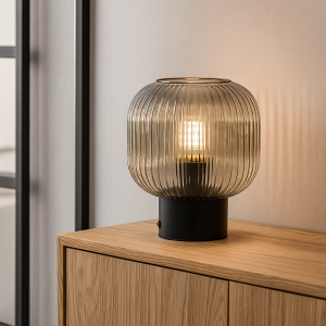 Lampada da tavolo grigia retrò, Charlois, con interruttore