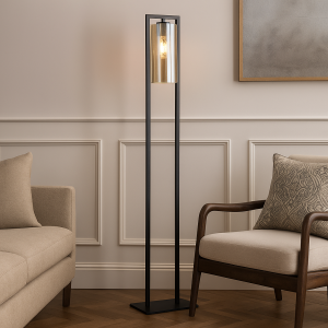 Lampada da terra nera industriale, Tonia, con interruttore