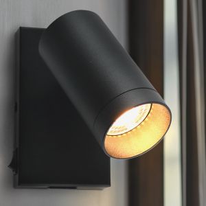 Faretto da parete nero moderno, Nadi, con interruttore