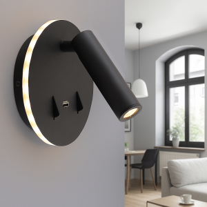 Applique da parete nera moderna, Alec, 9W, 3000K LED, con interruttore