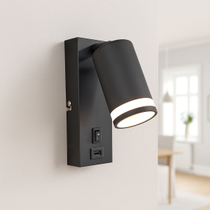 Faretto da parete nero moderno, Tara, con interruttore