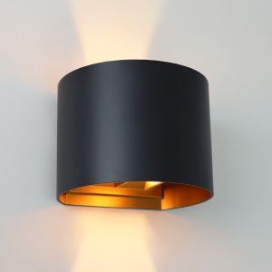 Lampada da parete up down nera con interno oro, Dion, 6W, 2700K LED, IP65