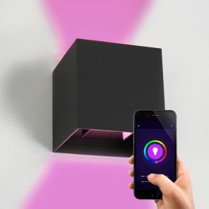 Applique da parete intelligente nera moderna, Dion, 6W, RGBW LED, IP65