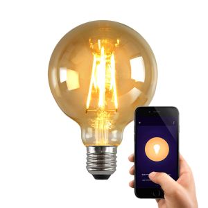 Olucia lampadina LED smart E27 George, ambra, G95, 5W, dim to warm