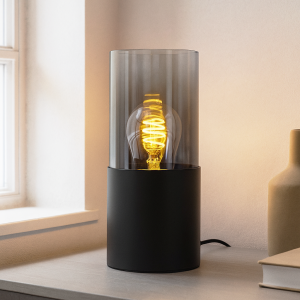 Lampada da tavolo nera moderna, Huy, con interruttore