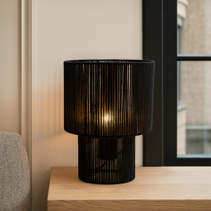 Lampada da tavolo nera rustica, Sanny, con interruttore