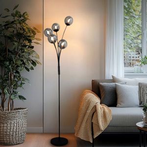 Lampada da terra grigia design, Stacy, con interruttore