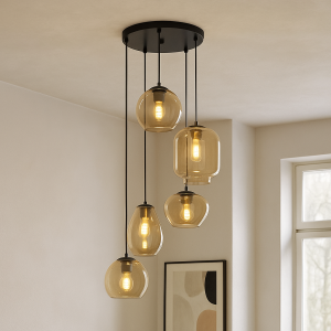 Lampada a sospensione ambrata moderna, Caia