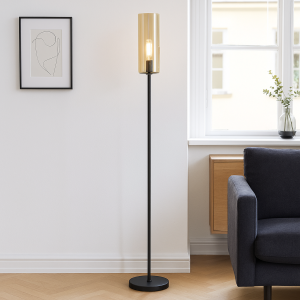 Lampada da terra ambrata moderna, Gaya, con interruttore