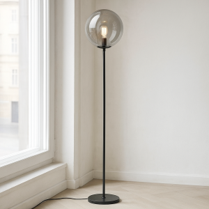 Lampada da terra grigia design, Dolf, con interruttore
