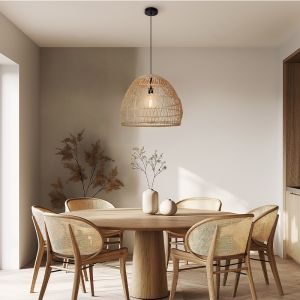 Lampada a sospensione in rattan marrone, Rosa
