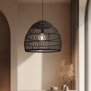 Lampada a sospensione in rattan nera, Rosa
