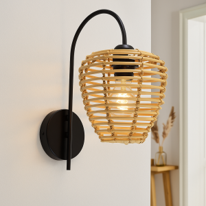 Applique da parete in rattan marrone, Irene, con interruttore
