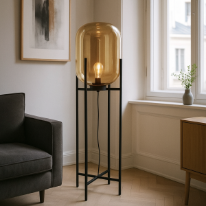 Lampada da terra ambrata retrò, Roxy, con interruttore