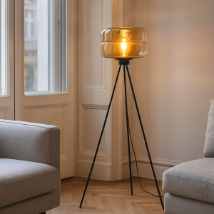 Lampada da terra ambrata retrò, Sean, con interruttore