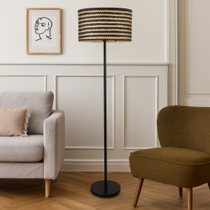 Lampada da terra in bambù nera, Jildau, con interruttore
