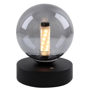 Lampada da tavolo ricaricabile nera moderna, Theo, 2W, 3000K LED, IP44, dimmer in 3 fasi