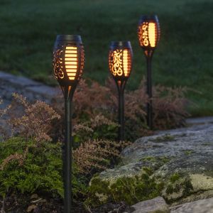 Set di 3 torce da giardino solari Ambra, con effetto fiamma