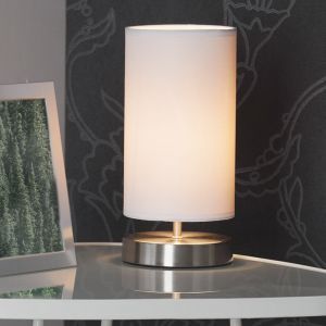 Lampada da tavolo bianca in tessuto, Merinde, con interruttore