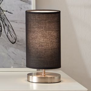 Lampada da tavolo nera in tessuto, Merinde, con interruttore