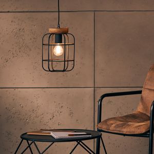 Lampada a sospensione in legno nera, Taede
