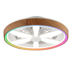 Ventilatore da soffitto in legno in plastica, Roos, 48W, RGBW LED, con telecomando