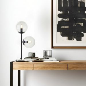Lampada da tavolo trasparente design, Rhys, con interruttore