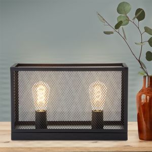 Lampada da tavolo nera industriale, Esperanza, con interruttore