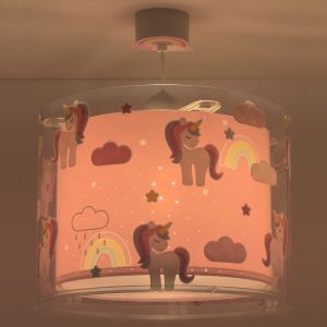 Lampada a sospensione per bambini rosa in plastica, Unicorn