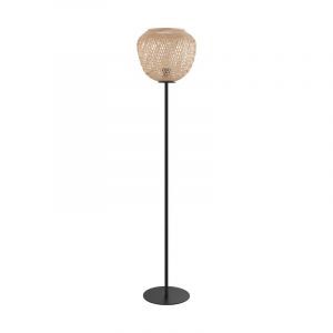 Lampada da terra in legno nera, Nicole, con interruttore