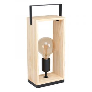 Lampada da tavolo in legno nera, Olaf, con interruttore