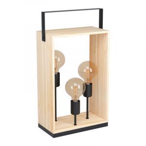 Lampada da tavolo in legno nera, Olaf, con interruttore