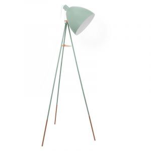 Lampada da terra treppiede verde metallo, Jezebel, con interruttore a strappo