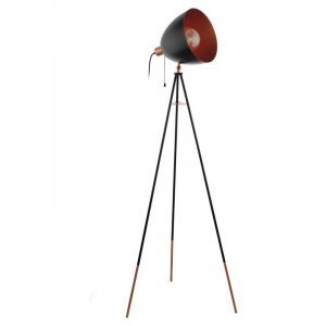 Lampada da terra treppiede in rame metallo, Maick, con interruttore a strappo